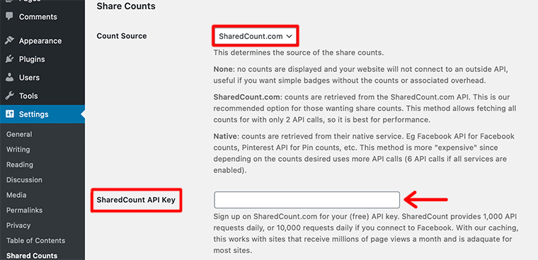 Sélectionnez ShareCount.com
