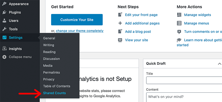 Option de configuration des comptes partagés