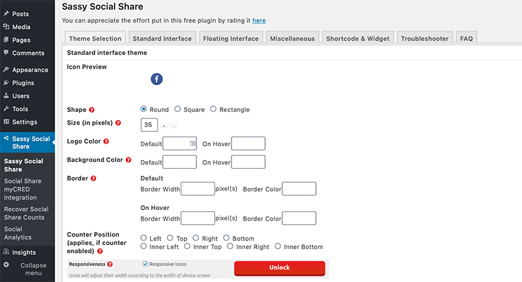 Choisir le style d'icône dans Sassy Social Share