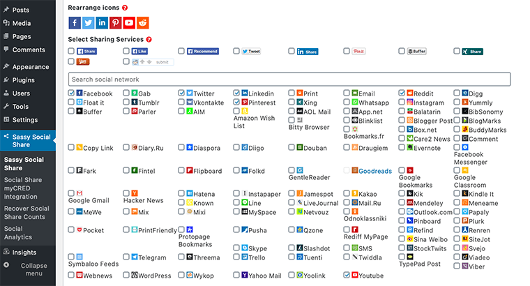 Sélection des services de partage