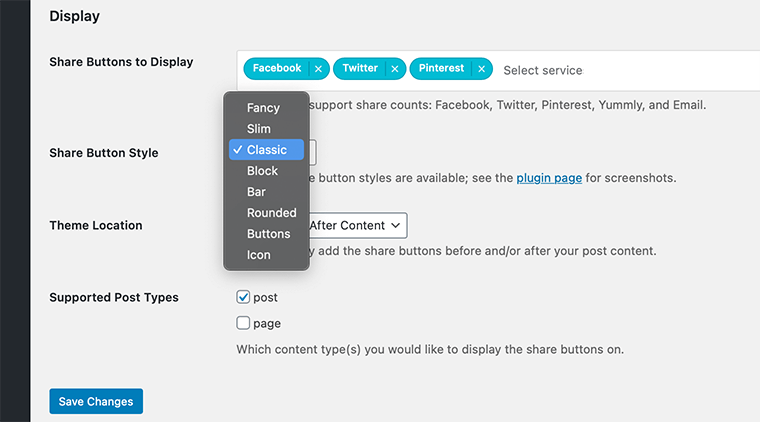 Sélectionnez le style de bouton de partage dans les décomptes partagés