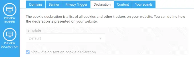Setări de declarație în Cookiebot Declaration settings in Cookiebot
