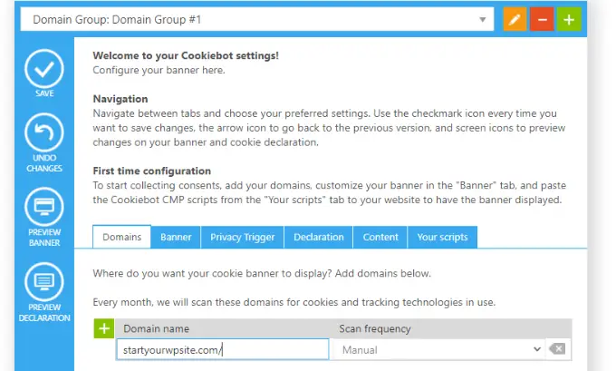 Adăugați un nume de domeniu la Cookiebot Add domain name to Cookiebot