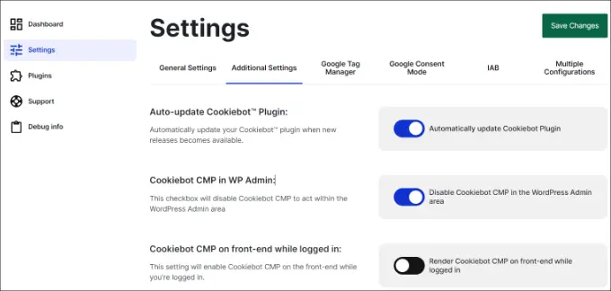 Actualizare automată a pluginului Cookiebot Automatic Cookiebot plugin update