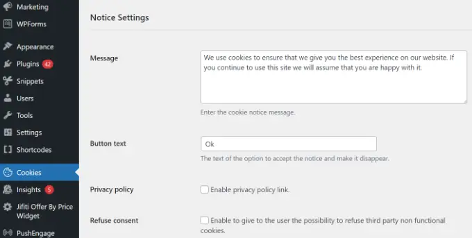 Editați mesajul de notificare privind cookie-urile Edit cookie notice message