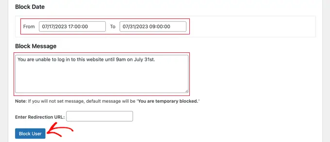 Blokowanie użytkownika w zakresie dat Blocking a User During a Date Range