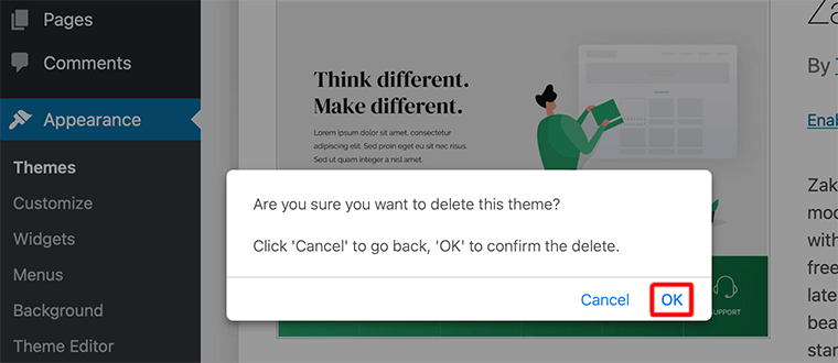 Solicitați confirmare pentru a șterge o temă