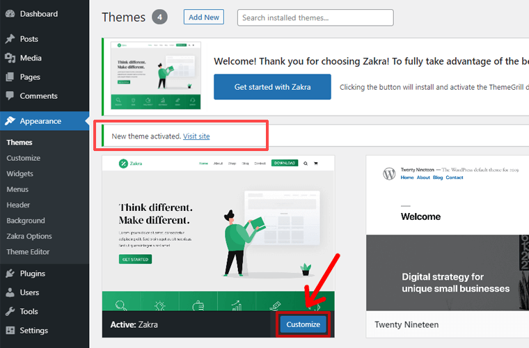 Noua temă WordPress activată