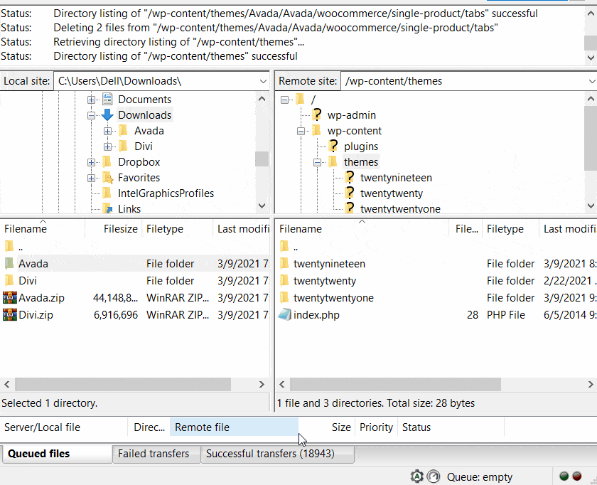 Încărcarea temei WordPress prin FileZilla