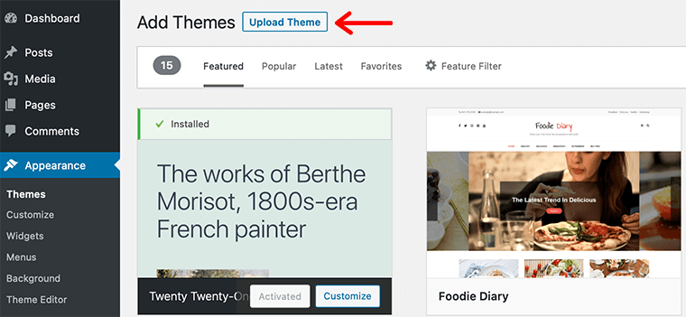 Opțiunea de încărcare a temei