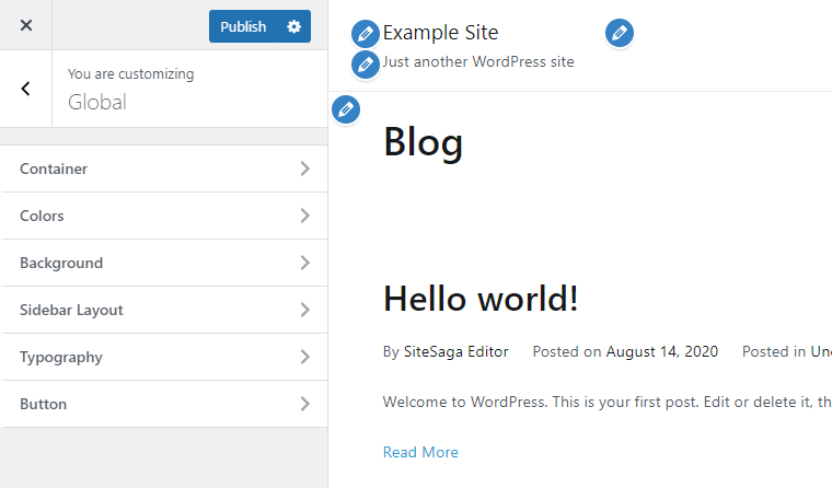 Setări globale ale personalizării WordPress