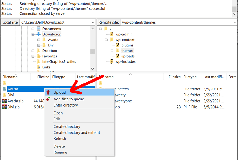 Încărcați tema pe site-ul la distanță
