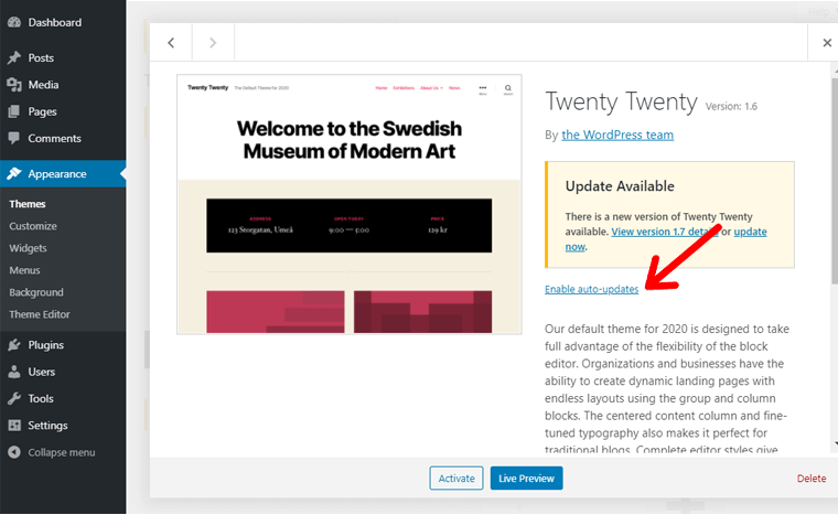 Activați opțiunea de actualizări automate pentru tema WordPress