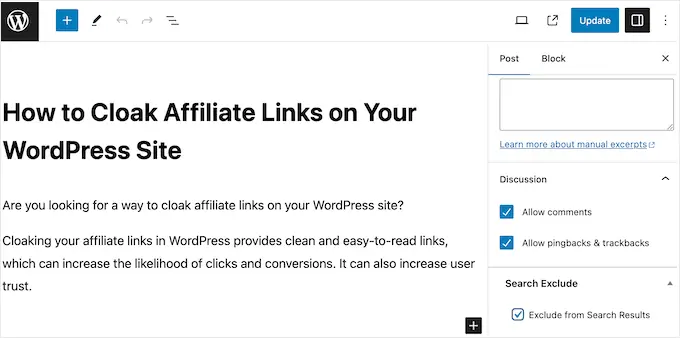Das WordPress-Plugin „Suche ausschließen“. The Search Exclude WordPress plugin