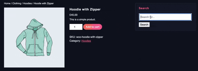 Ein Beispiel für eine Live-Ajax-Suche in einem WooCommerce-Shop An example of live Ajax search on a WooCommerce store