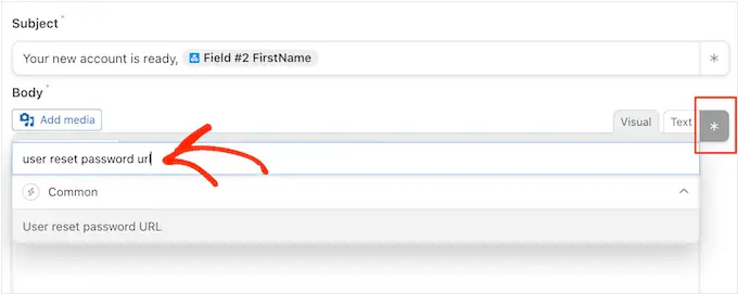 自動メールにパスワードリセットURLを追加する Adding a password reset URL to an automated email