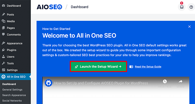 Assistant de configuration AIOSEO