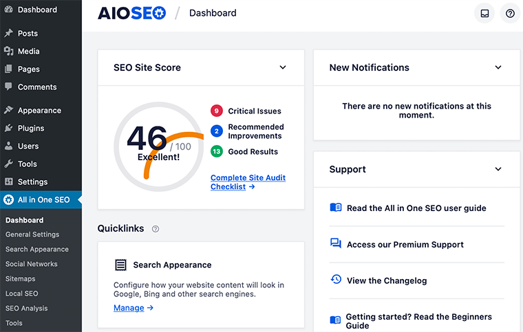 Tableau de bord AIOSEO