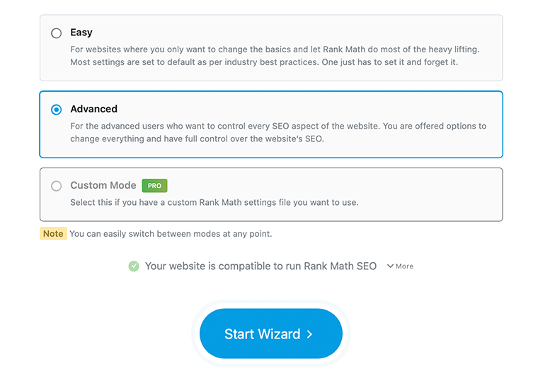 sélectionner le mode utilisateur dans Rank Math