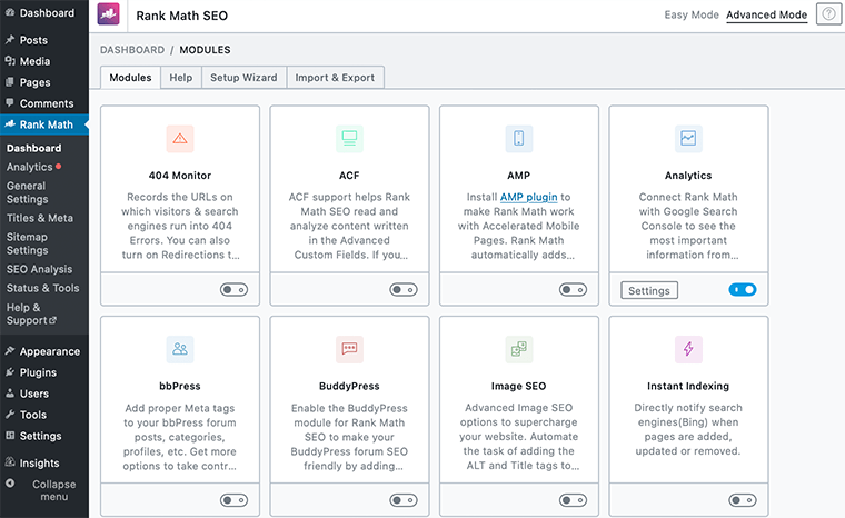 Tableau de bord SEO des mathématiques de classement