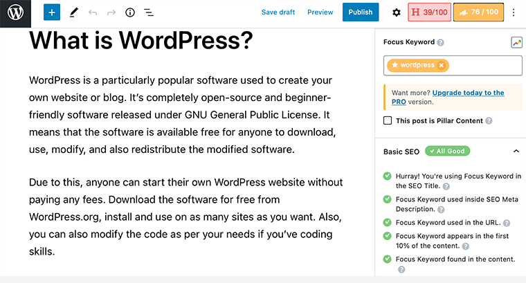 Rank Math SEO Analysis Sidebar