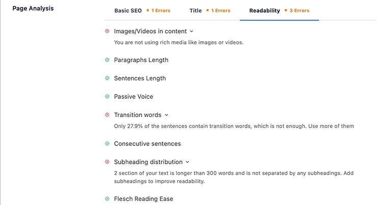 Analyse de page dans AIOSEO