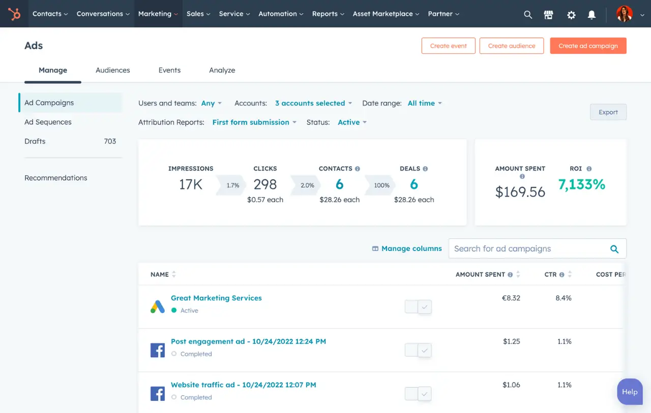 ซอฟต์แวร์โฆษณา HubSpot