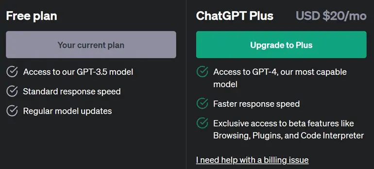ChatGPT 定价计划