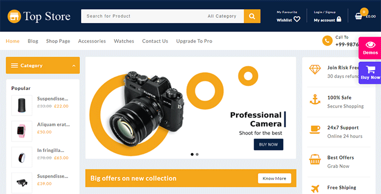Loja principal do tema de comércio eletrônico WordPress