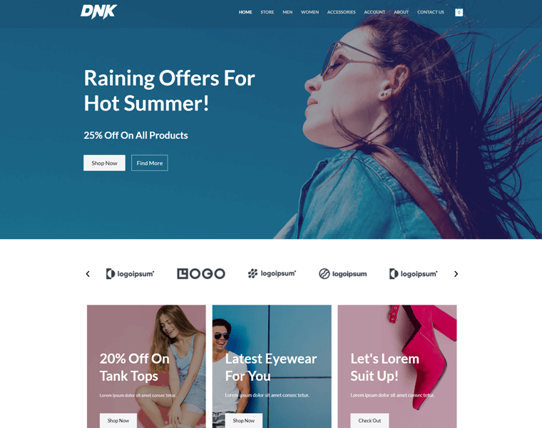 Demonstração do tema de comércio eletrônico Astra