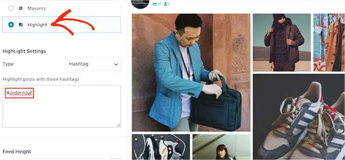 Elija resaltar como tipo de feed Choose highlight as the feed type