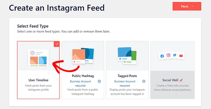 Elija la opción de alimentación de la línea de tiempo del usuario Choose the User timeline feed option