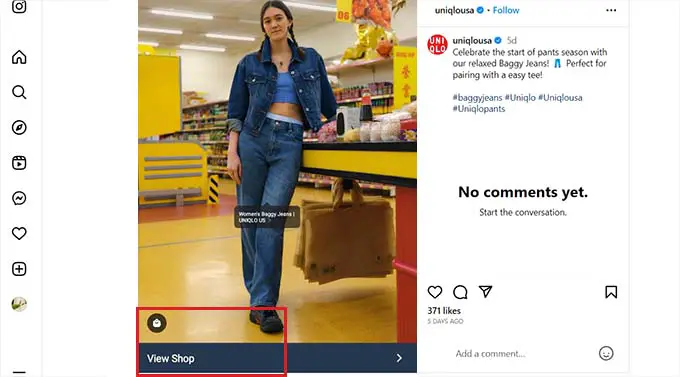 Vista previa de la tienda de Instagram Instagram shop preview