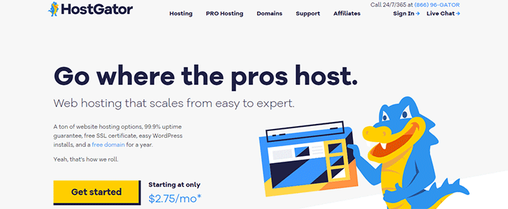 Pagina principală de găzduire web HostGator