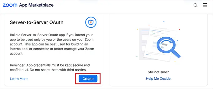 Wählen Sie Server-zu-Server-OAuth als App-Typ aus Select Server-to-Server OAuth as app type