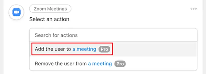 Wählen Sie die Option „Benutzer zu einer Besprechung hinzufügen“ aus Select add user to a meeting option