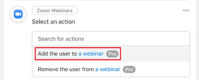 Wählen Sie „Benutzer zum Webinar hinzufügen“ aus Select add user to webinar