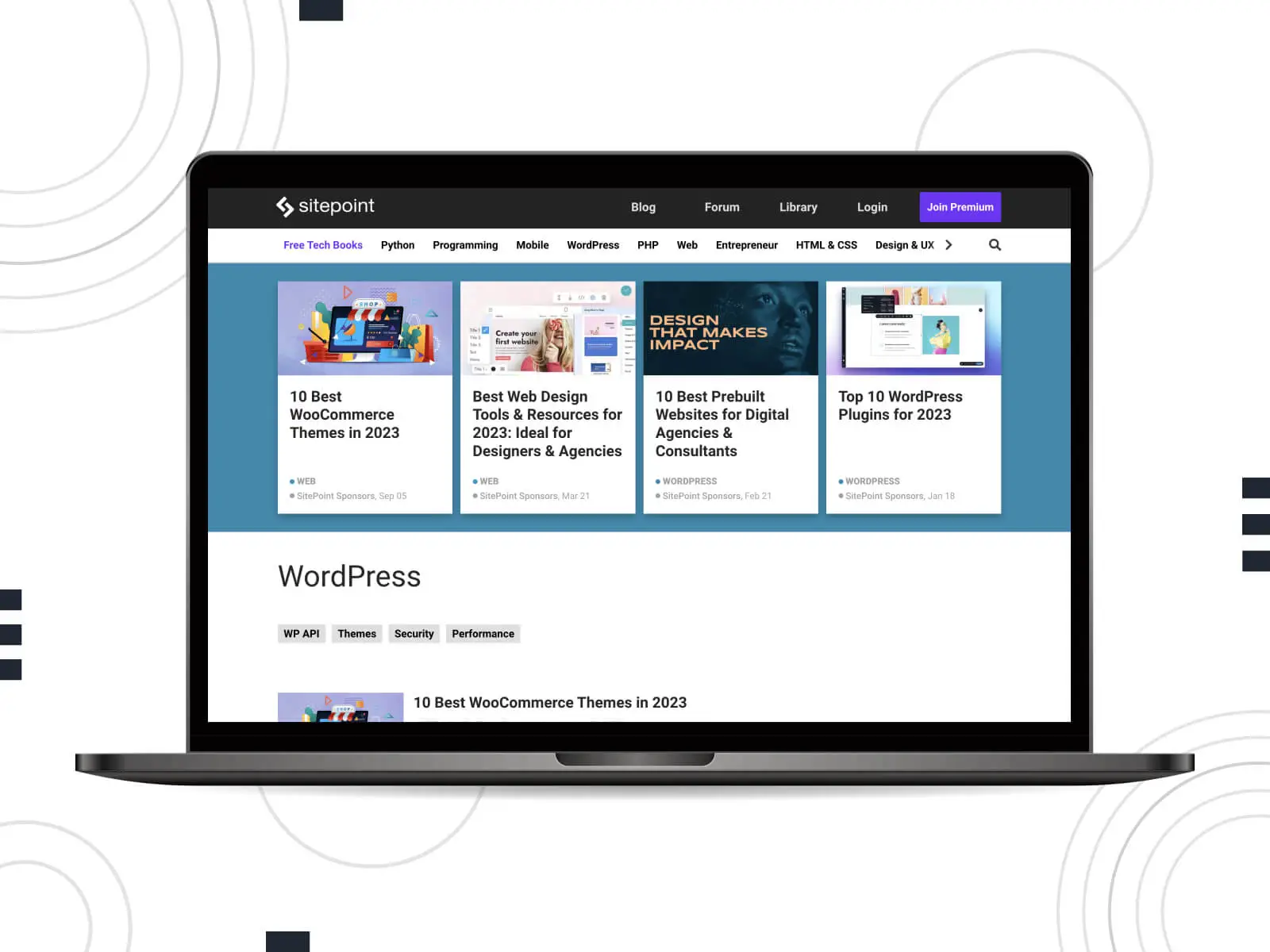 Sitepoint の写真 - ダークグレーとスチールブルーの配色で開発者の WordPress の欲求を満たすオンライン リソースです。