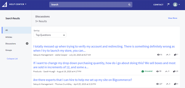 Centre d'aide de BigCommerce