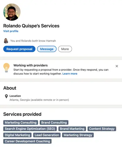 linkedin サービスプロバイダー: rolando Quispe