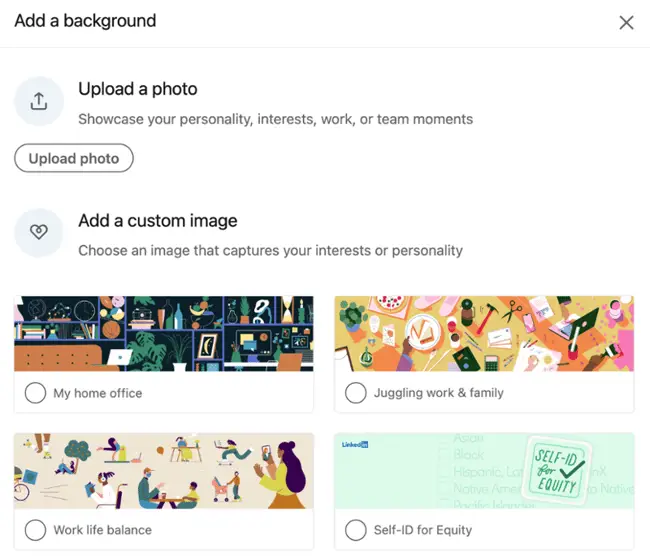linkedin プロフィールの背景画像オプション