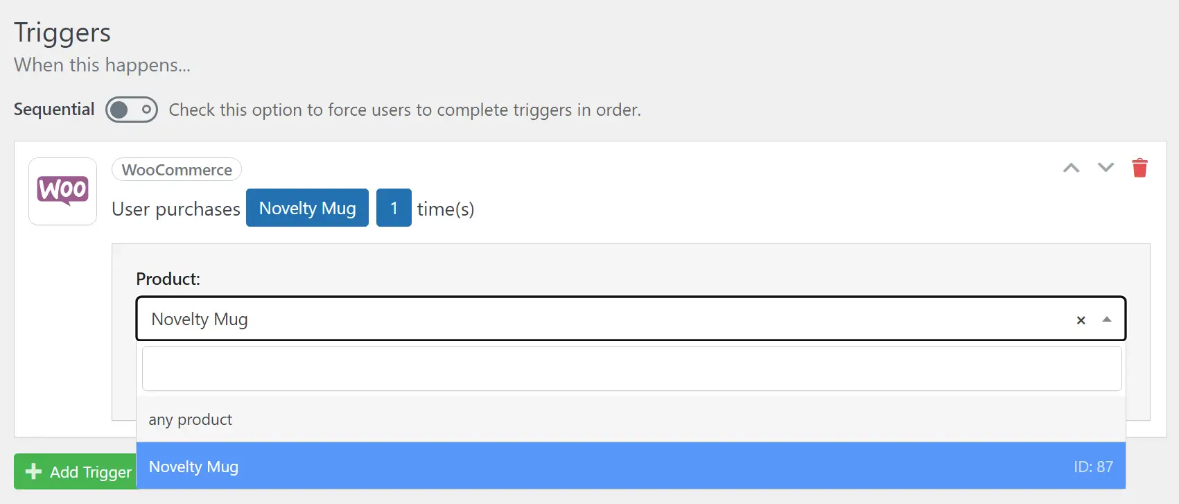 AutomatorWP で WooCommerce 固有のトリガーを構成します。
