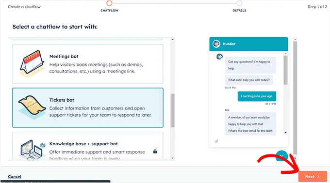 Fare clic su Avanti sul sito Web HubSpot Click Next on the HubSpot website