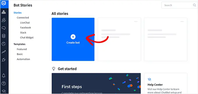 Fare clic sul pulsante Crea bot Click Create bot button