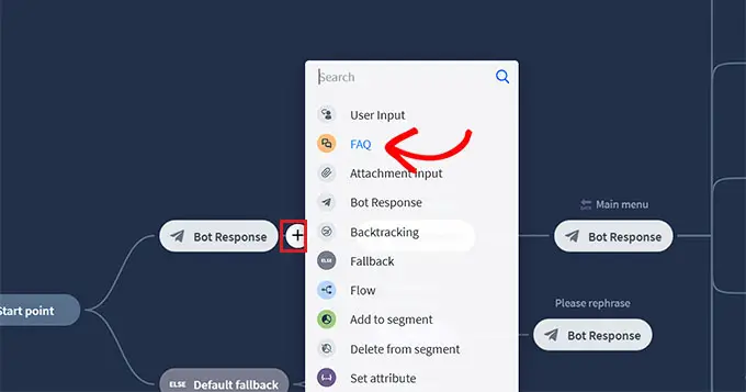 Aggiungi il blocco FAQ al flusso di chat Add FAQs block to the chatflow