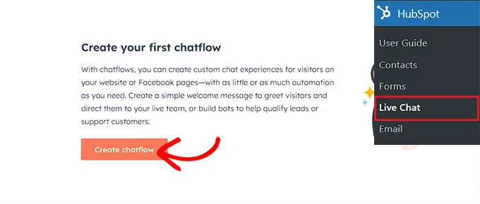 Fare clic sul pulsante Crea flusso di chat Click the Create Chat flow button