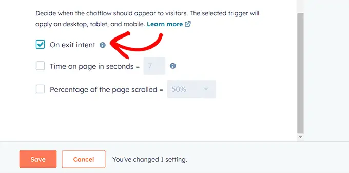 Scegli un trigger per il chatbot Choose a trigger for chatbot