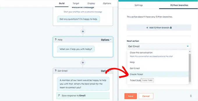 Scegli un'azione per la risposta del cliente Choose an action for customer response