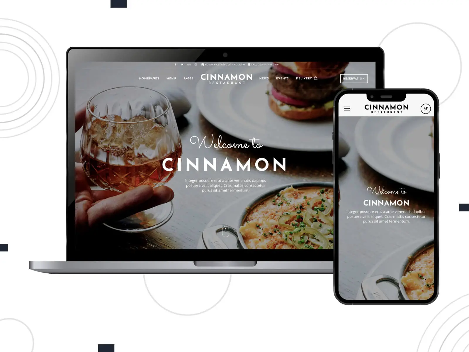 Cinnamon 콜라주 - 새들 브라운, 짙은 올리브 녹색 및 희미한 회색 색상 조합의 제공 중심 WordPress 플랫폼을 위한 어둡고 차분하며 모바일 반응형 테마입니다.