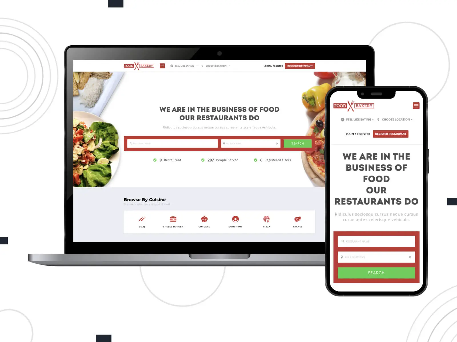FoodBakery의 스크린샷 - 시에나, 짙은 회색, 짙은 카키 색상 혼합의 외식 배달 서비스를 위한 밝고 풍부하며 깔끔한 레이아웃 WP 테마입니다.